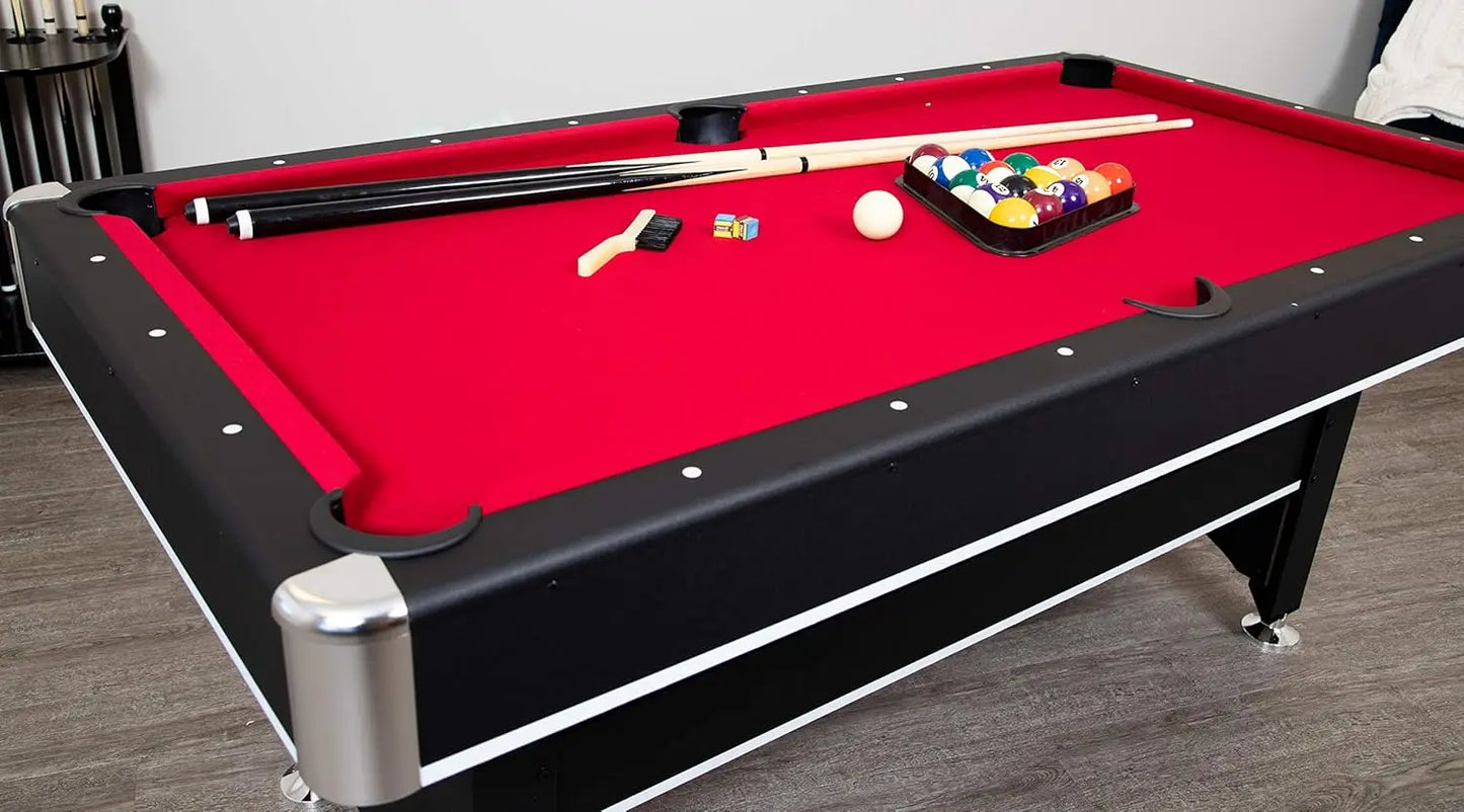 Pool Table with Table Tennis Top - Black with Red Felt