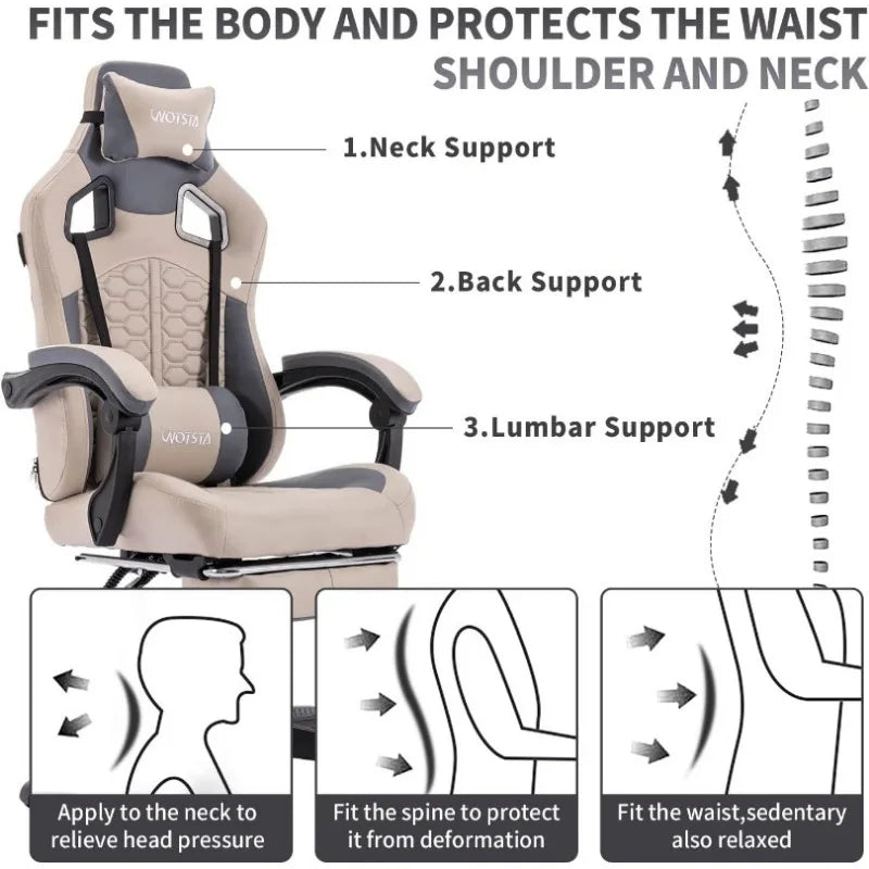 Ergonomic Massaging Gaming Chair with Comfortable Footrest and Headrest