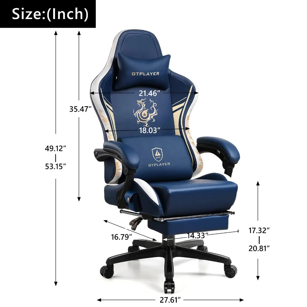 Dragon Emblem Gaming Chair with Bluetooth Speakers and Footrest