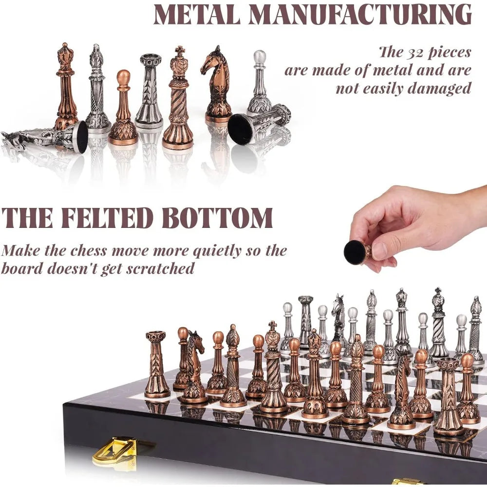 Retro Metal Chess Set for Adults and Kids